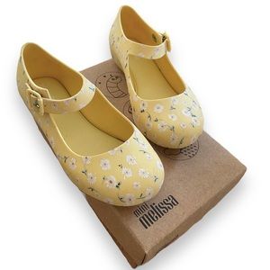 Mini Melissa Dora Mary Jane Ballerina Shoes Yellow White Floral Kids Size 11